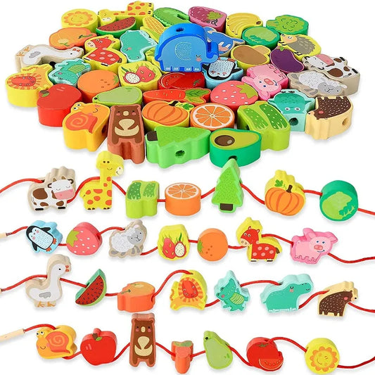 Montessori Colourful Wooden Threading Shapes