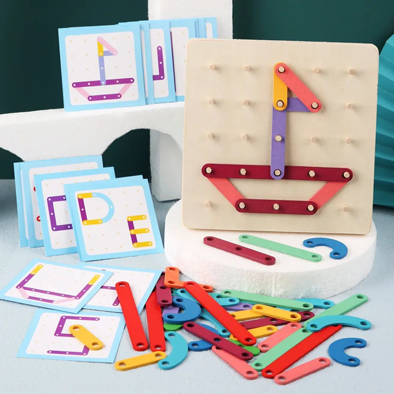 Montessori  Geometric Pegboard Puzzle with Cards