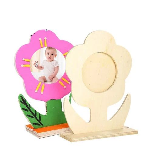 3D Stereoscopic Sun or Flower Blank Wooden Photo Frame