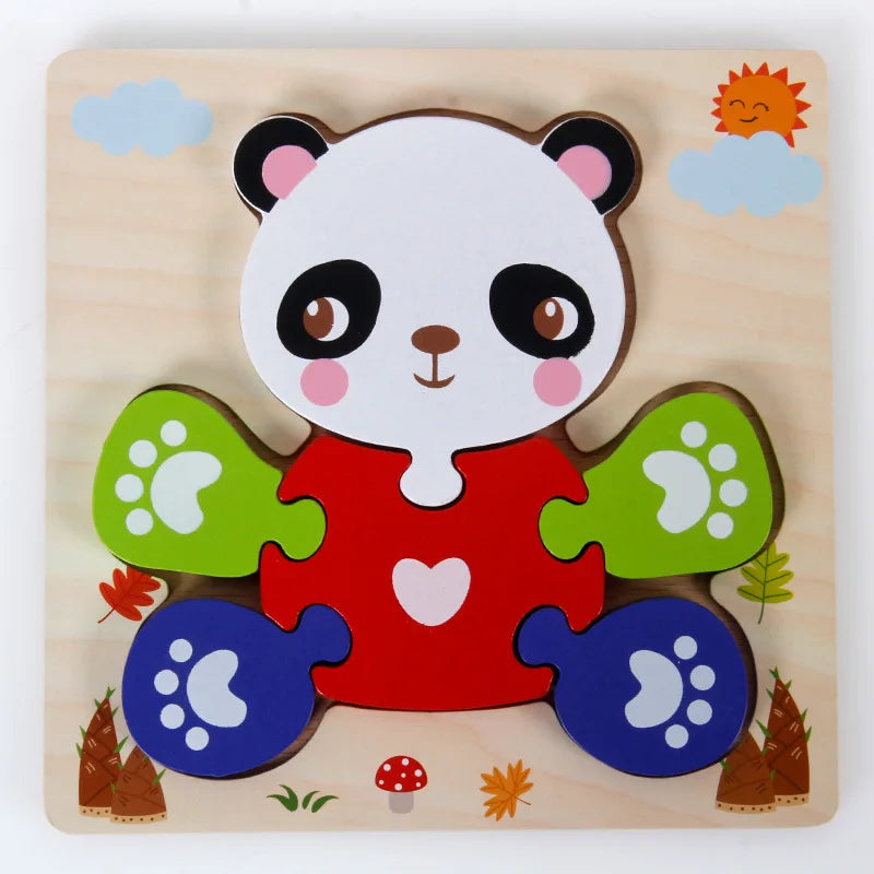 Wooden Montessori Puzzle, 3D Cartoon Animals