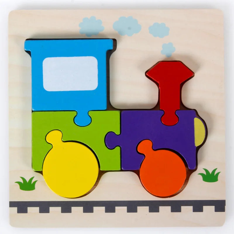 Wooden Montessori Puzzle, 3D Cartoon Animals