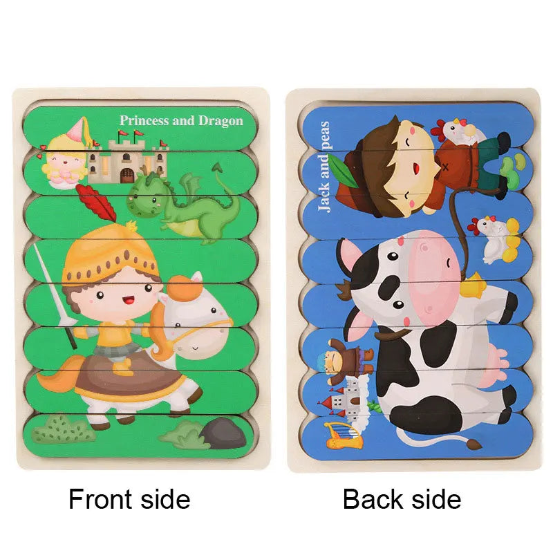 Wooden Montessori Puzzle, 3D Cartoon Animals