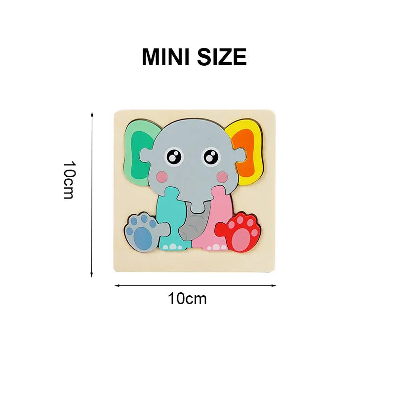 Wooden Montessori Puzzle, 3D Cartoon Animals