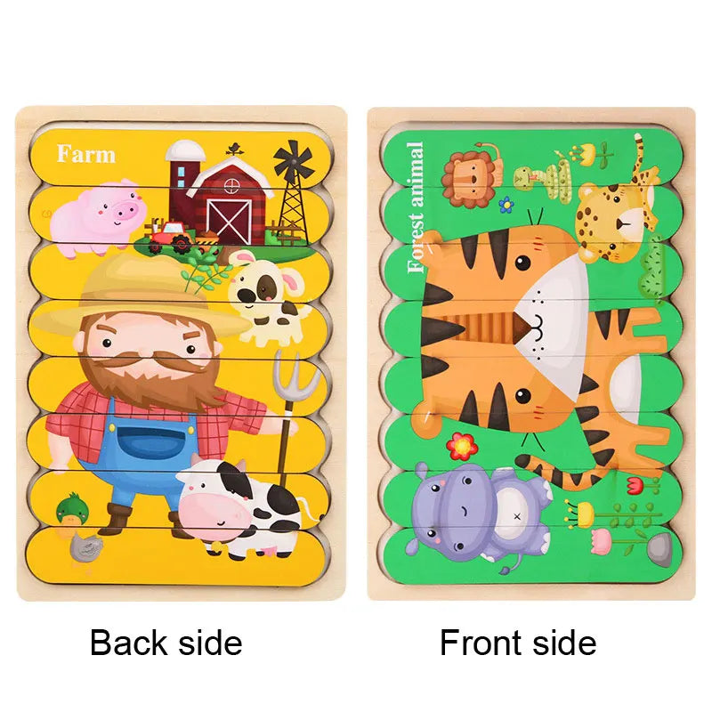 Wooden Montessori Puzzle, 3D Cartoon Animals