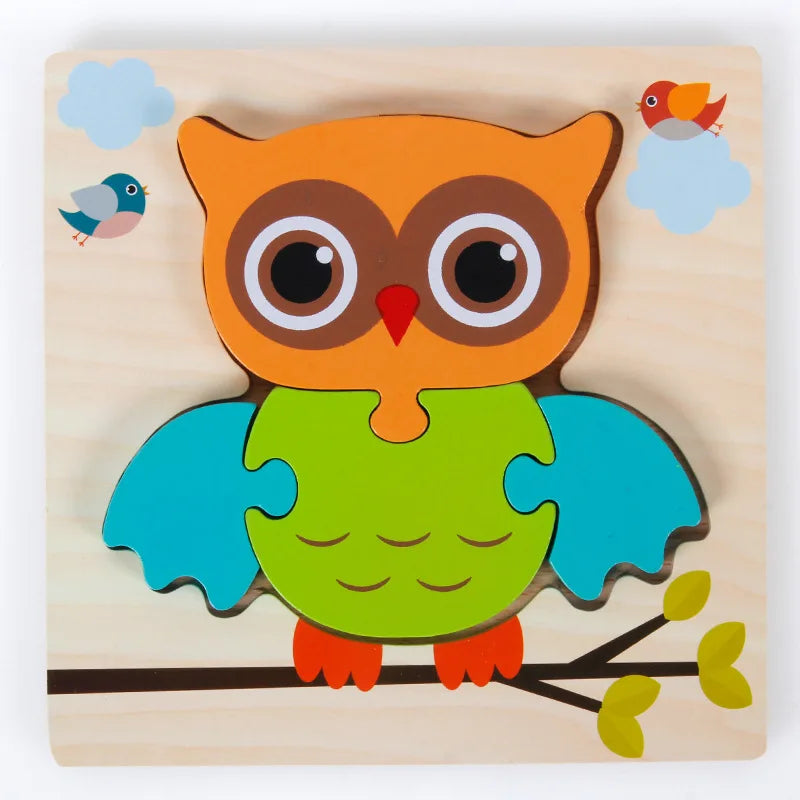 Wooden Montessori Puzzle, 3D Cartoon Animals