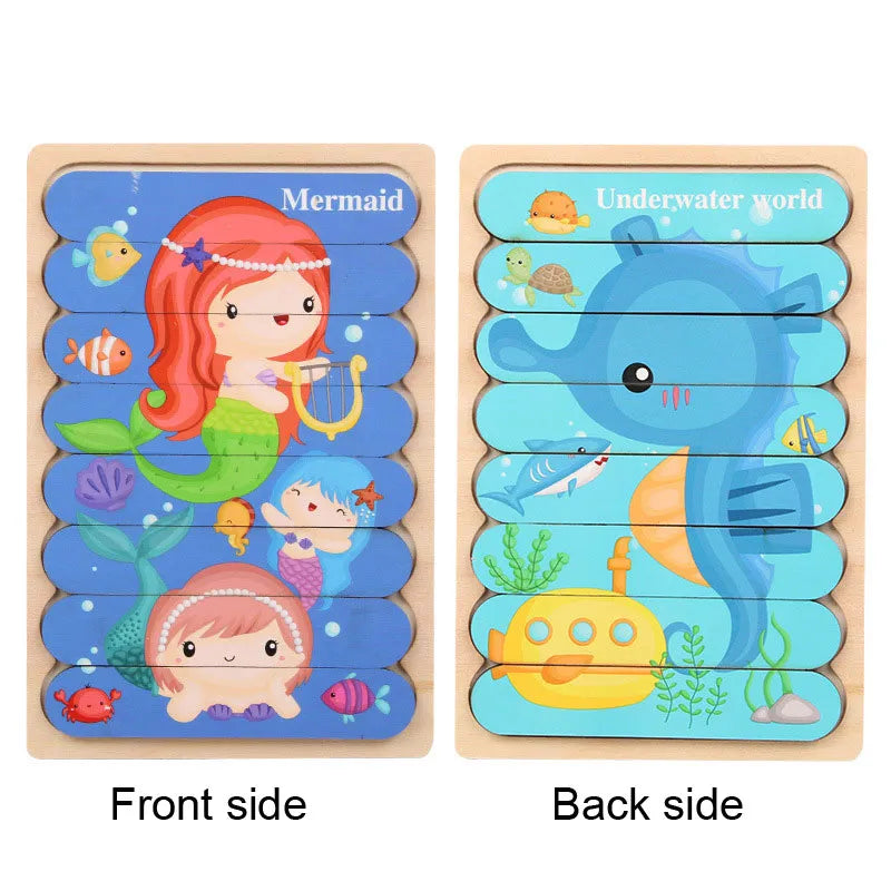 Wooden Montessori Puzzle, 3D Cartoon Animals