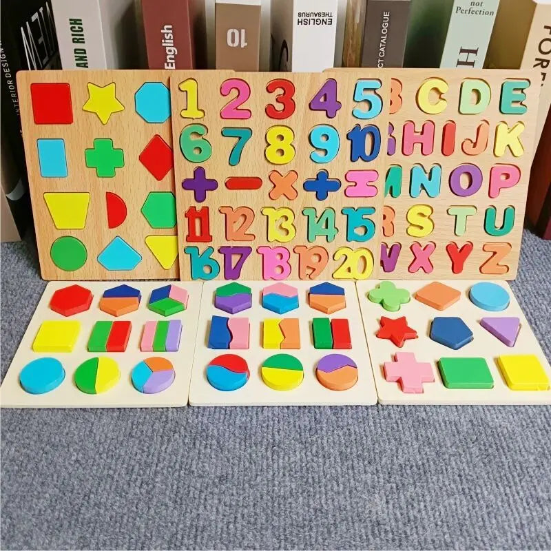 Wooden Puzzle Montessori - Alphabet Number, Shape and Matching