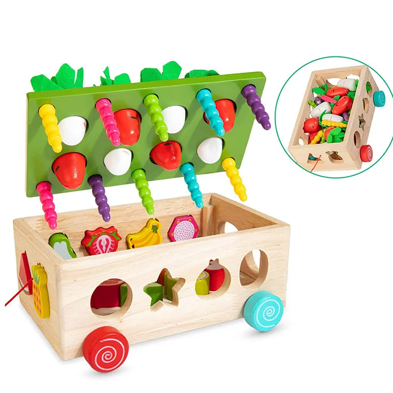 Montessori Wooden Puzzle Carrot Harvest Game, Shape Sorting, Educational Toy