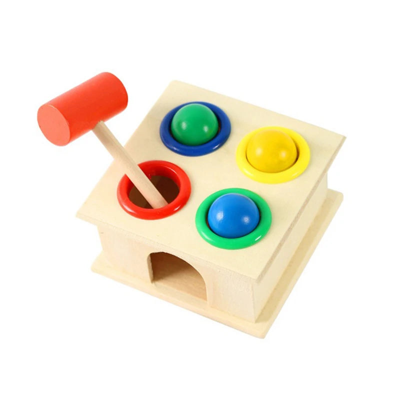 Montessori Wooden Hammering Ball Game Toys for Children Educational Pounding Toy Learning Colors Counting for Kids 2-6 Years Old