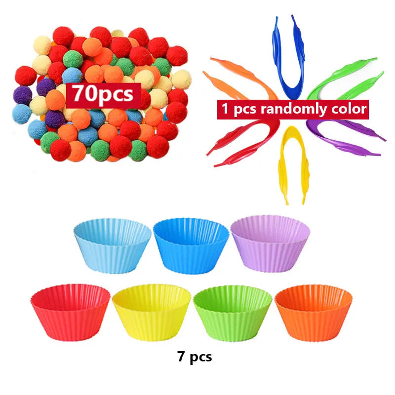 68-109pcs Rainbow Counting Pompoms,  Sorting Cup, Montessori Sensory Toys, Learning Activities - Maths