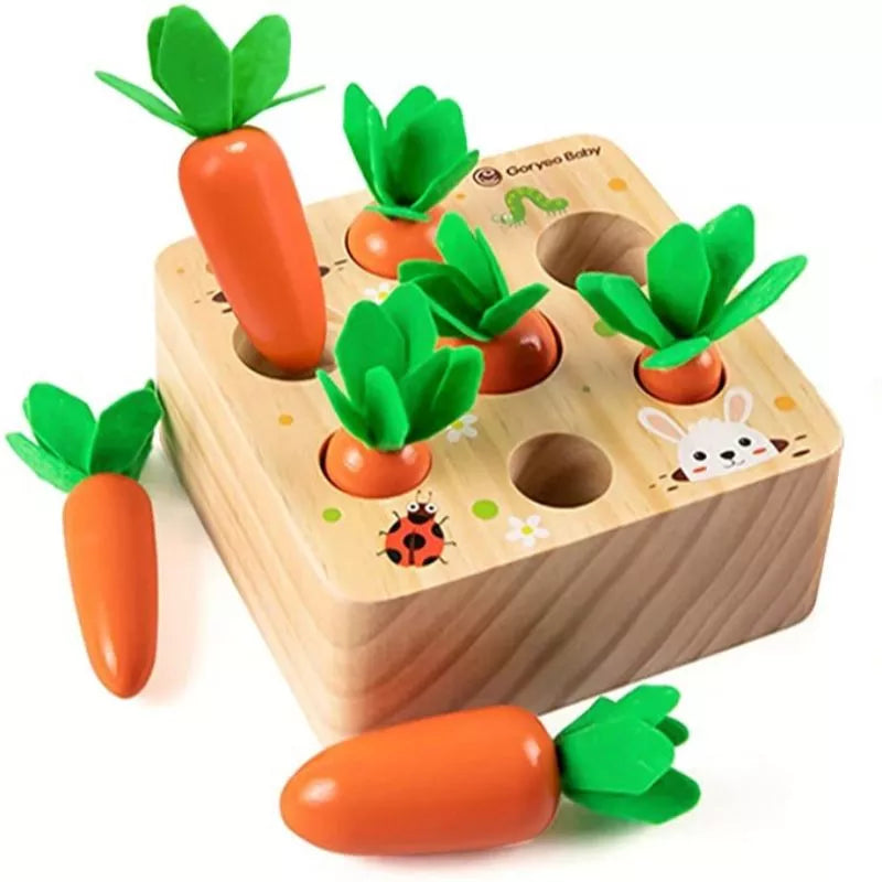 Montessori Wooden Puzzle Carrot Harvest Game, Shape Sorting, Educational Toy