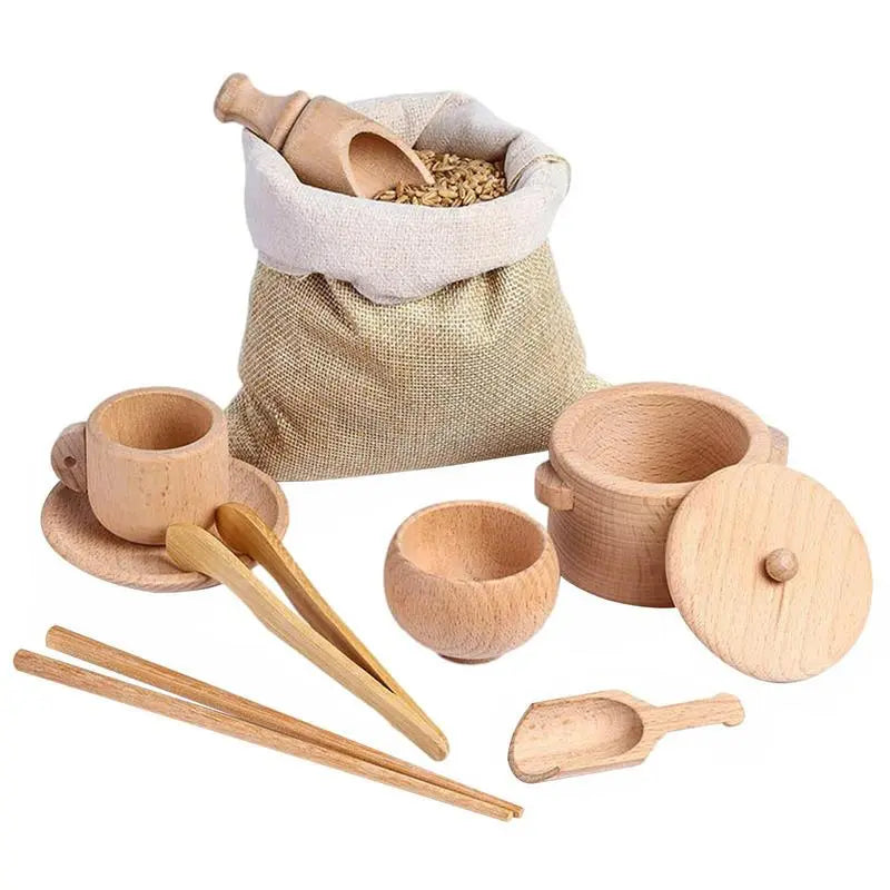 Sensory Montessori Toys Set Of 8 Wooden Scoops And Wooden Tongs Fine Motor Learning