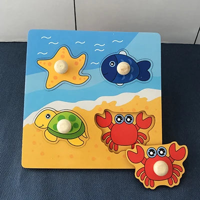 Wooden Montessori Puzzle, 3D Cartoon Animals