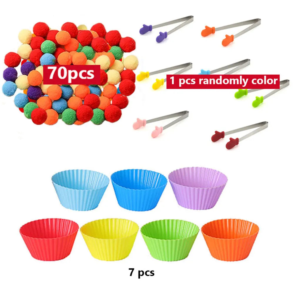 68-109pcs Rainbow Counting Pompoms,  Sorting Cup, Montessori Sensory Toys, Learning Activities - Maths