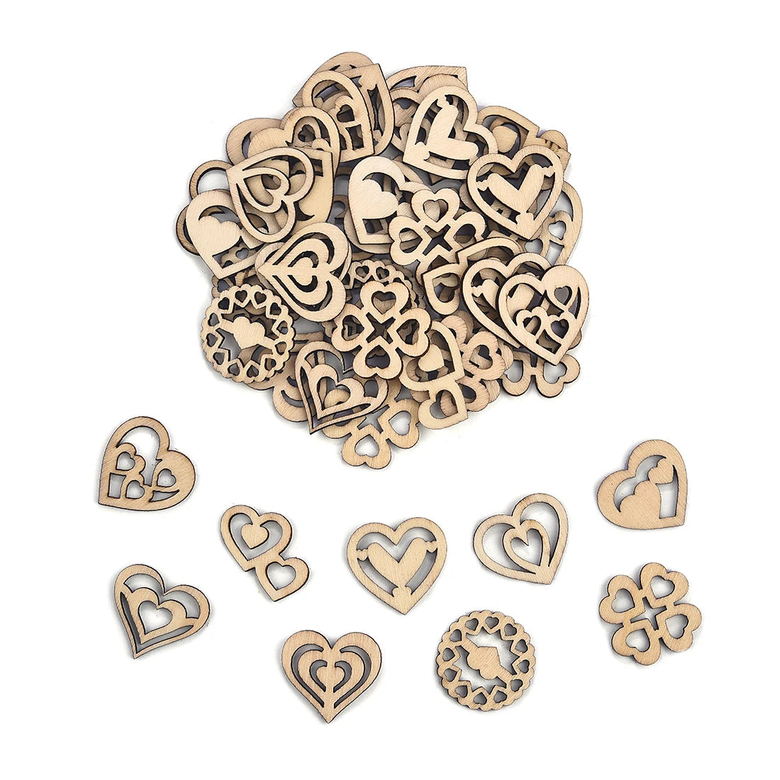 10/30/50pcs Natural Wood Chips Heart Shape Loose Parts