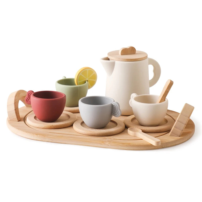 Wooden Children Montessori Toy Teapot Teacup Simulation Kitchen Utensil