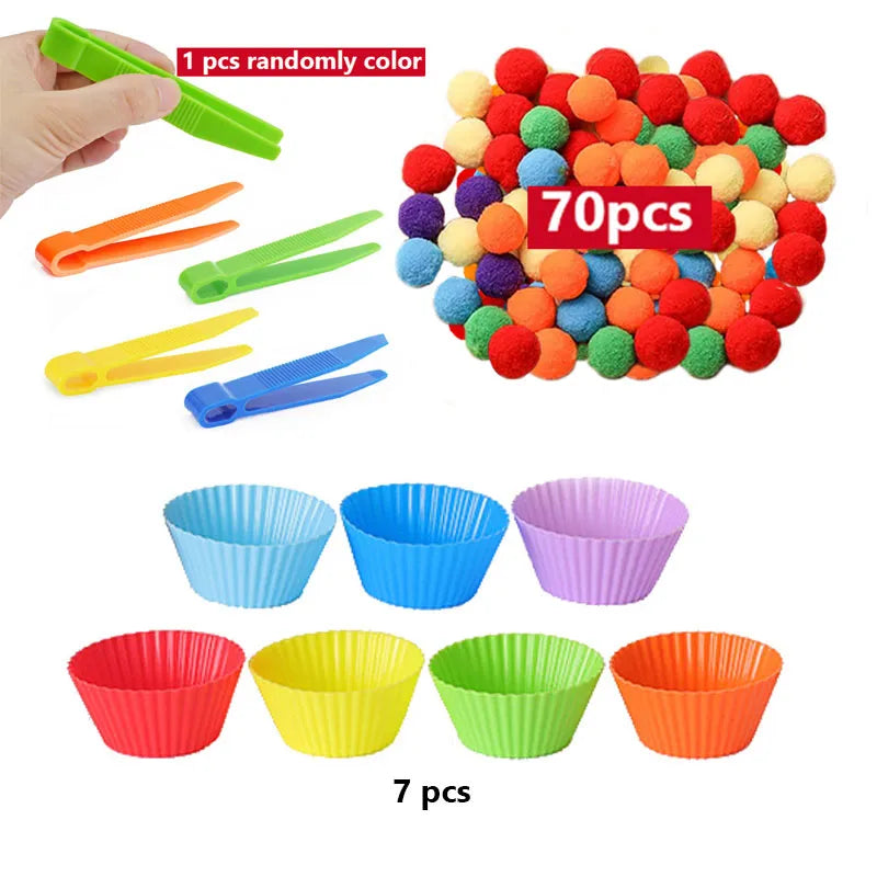 68-109pcs Rainbow Counting Pompoms,  Sorting Cup, Montessori Sensory Toys, Learning Activities - Maths