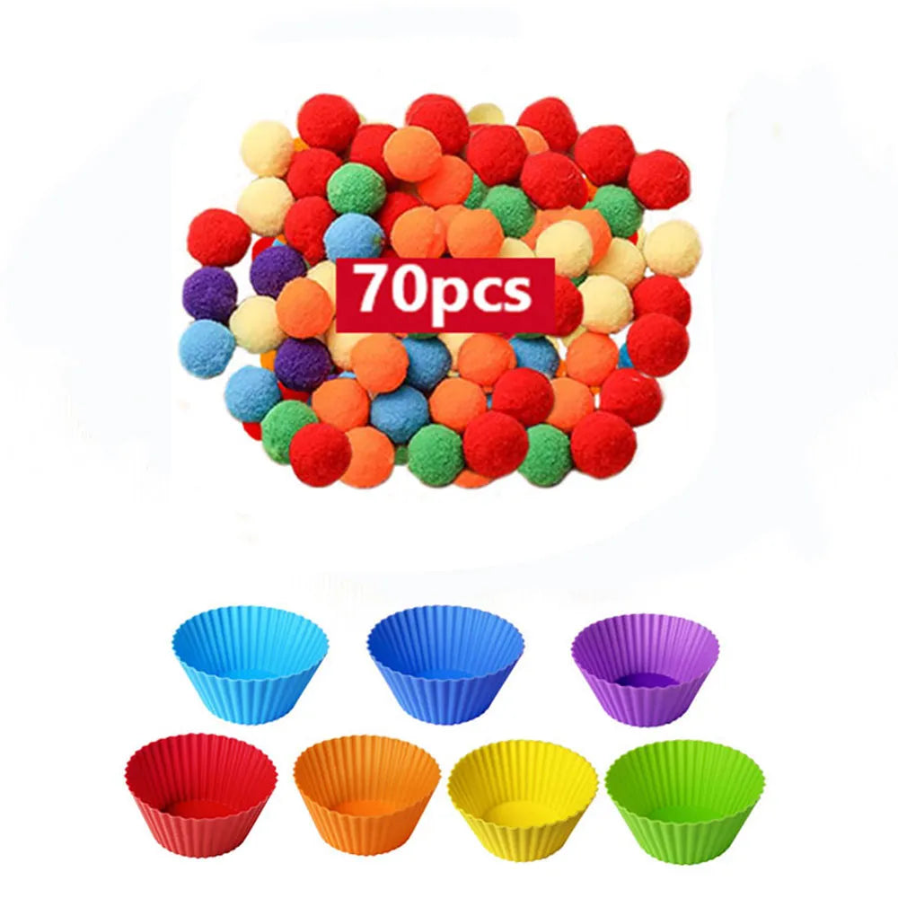 68-109pcs Rainbow Counting Pompoms,  Sorting Cup, Montessori Sensory Toys, Learning Activities - Maths