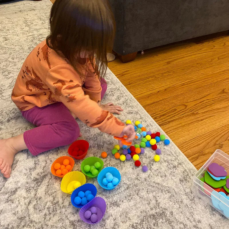 68-109pcs Rainbow Counting Pompoms,  Sorting Cup, Montessori Sensory Toys, Learning Activities - Maths