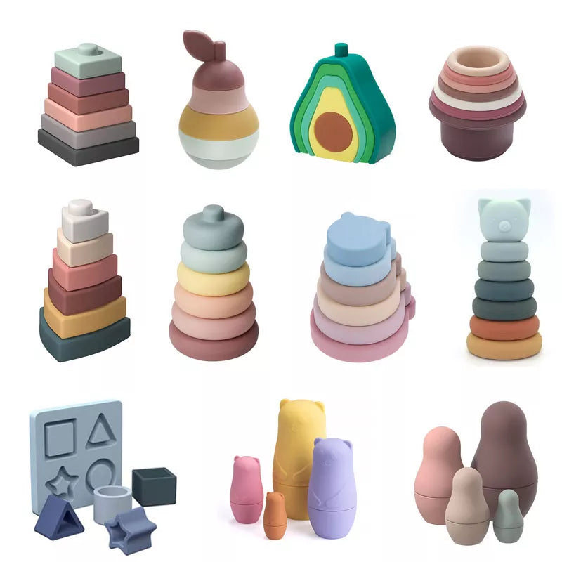 1Set Soft  Silicone Stacking Blocks Baby