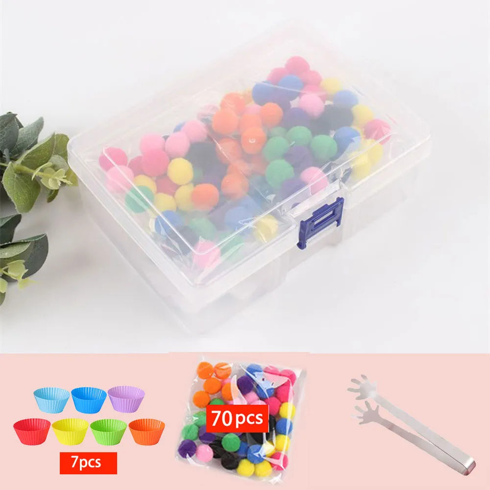 68-109pcs Rainbow Counting Pompoms,  Sorting Cup, Montessori Sensory Toys, Learning Activities - Maths