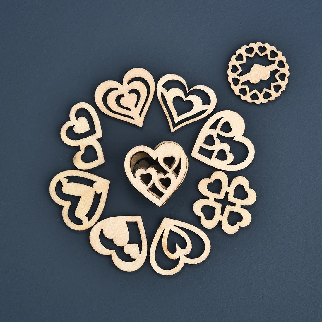 10/30/50pcs Natural Wood Chips Heart Shape Loose Parts