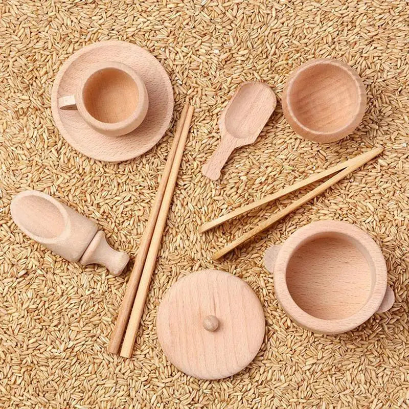 Sensory Montessori Toys Set Of 8 Wooden Scoops And Wooden Tongs Fine Motor Learning