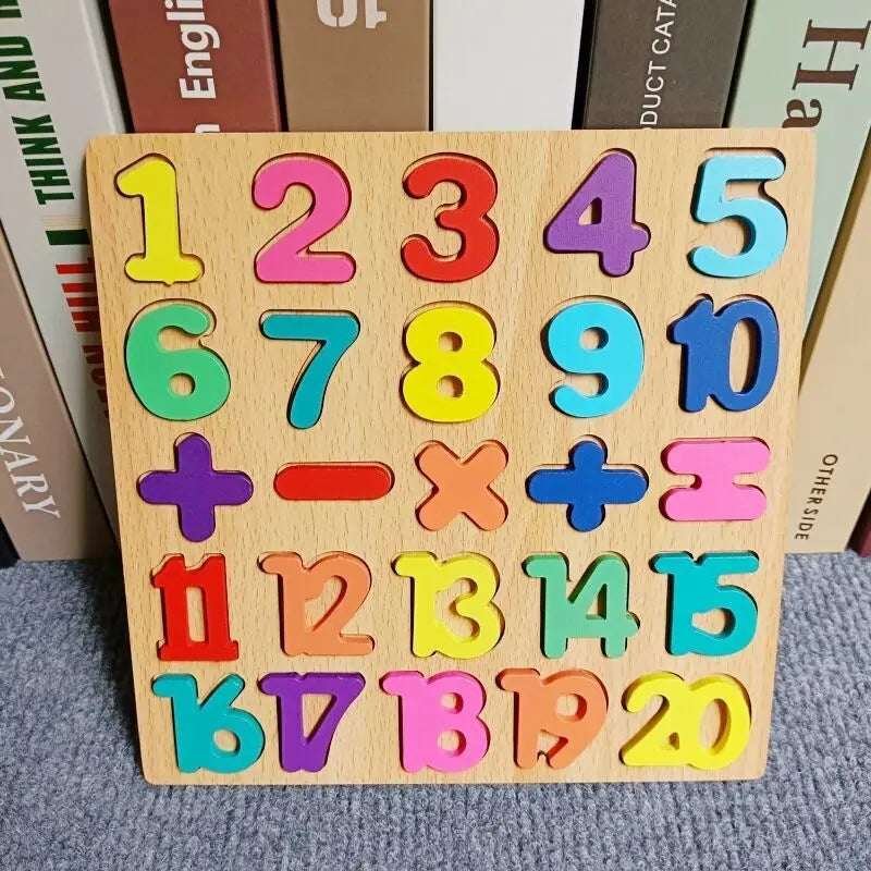 Wooden Puzzle Montessori - Alphabet Number, Shape and Matching