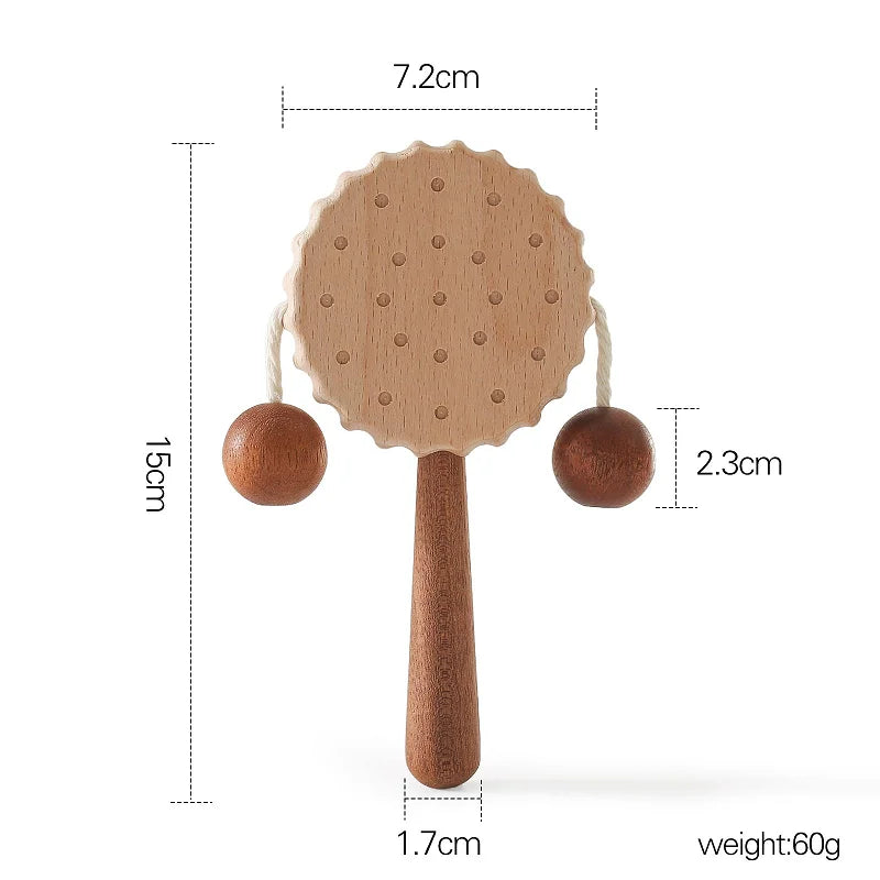 1pc Wooden Montessori  Hand bell,  Mobile Musical Rattle,