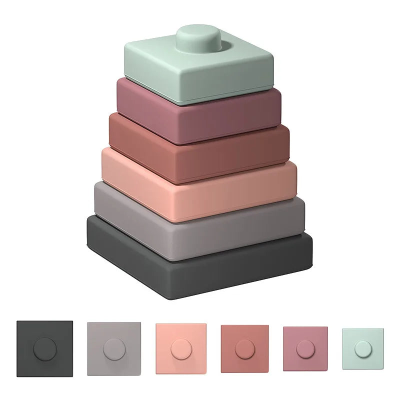 1Set Soft  Silicone Stacking Blocks Baby