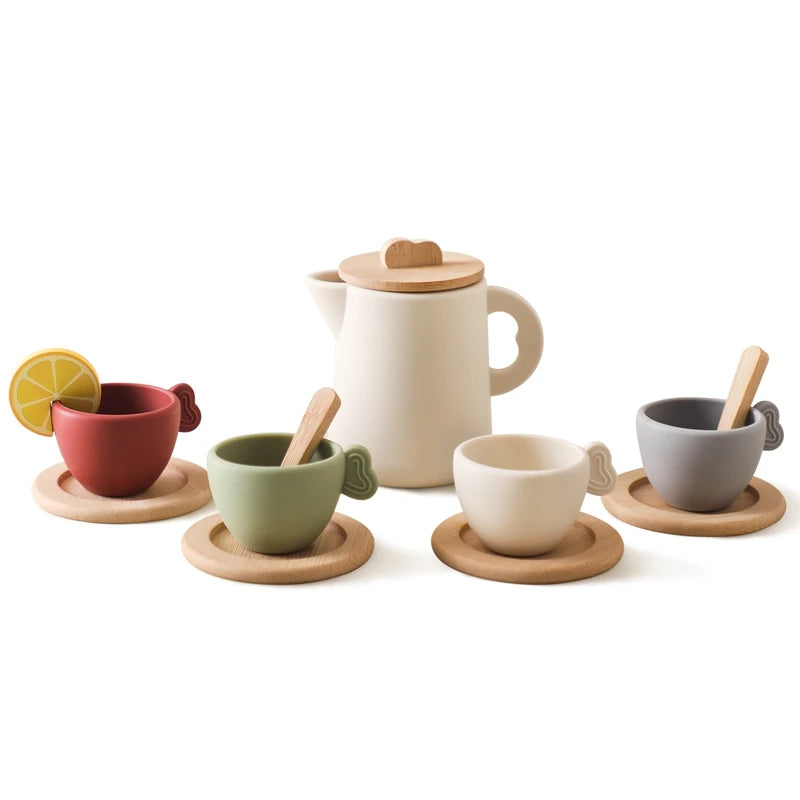 Wooden Children Montessori Toy Teapot Teacup Simulation Kitchen Utensil