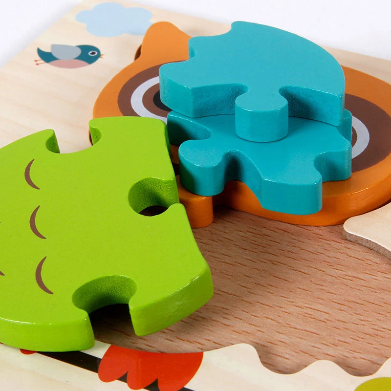 Wooden Montessori Puzzle, 3D Cartoon Animals