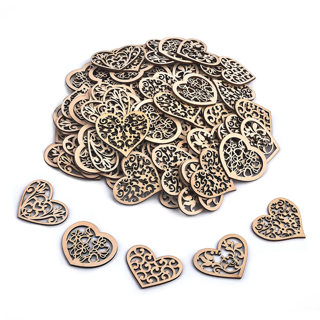 10/30/50pcs Natural Wood Chips Heart Shape Loose Parts