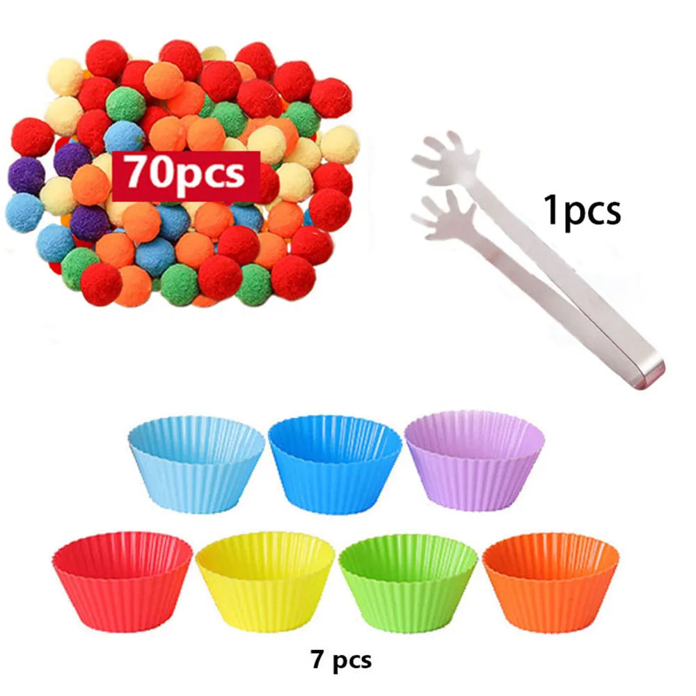 68-109pcs Rainbow Counting Pompoms,  Sorting Cup, Montessori Sensory Toys, Learning Activities - Maths