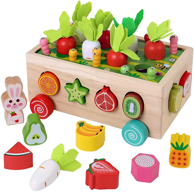 Montessori Wooden Puzzle Carrot Harvest Game, Shape Sorting, Educational Toy