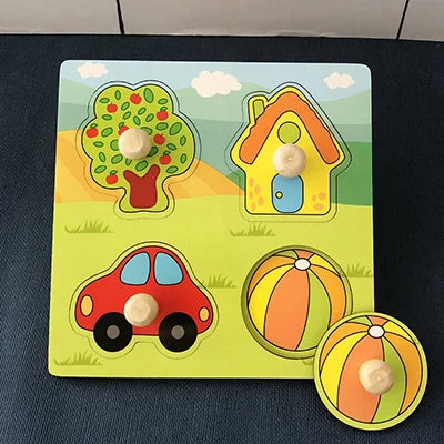 Wooden Montessori Puzzle, 3D Cartoon Animals