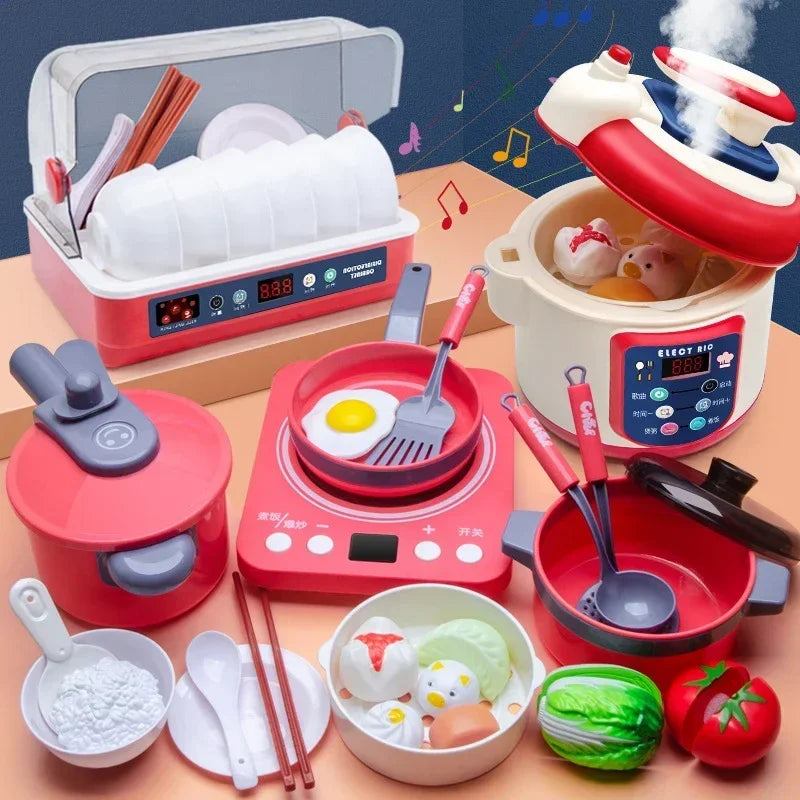 Pretend Play Pot Utensils Set Toys Dishwasher with Induction Cooker Rice  Bowls Chopsticks Kitchen  Toy Gifts for Kids