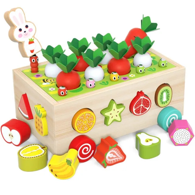 Montessori Wooden Puzzle Carrot Harvest Game, Shape Sorting, Educational Toy