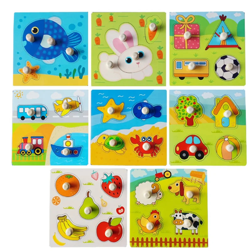 Wooden Montessori Puzzle, 3D Cartoon Animals