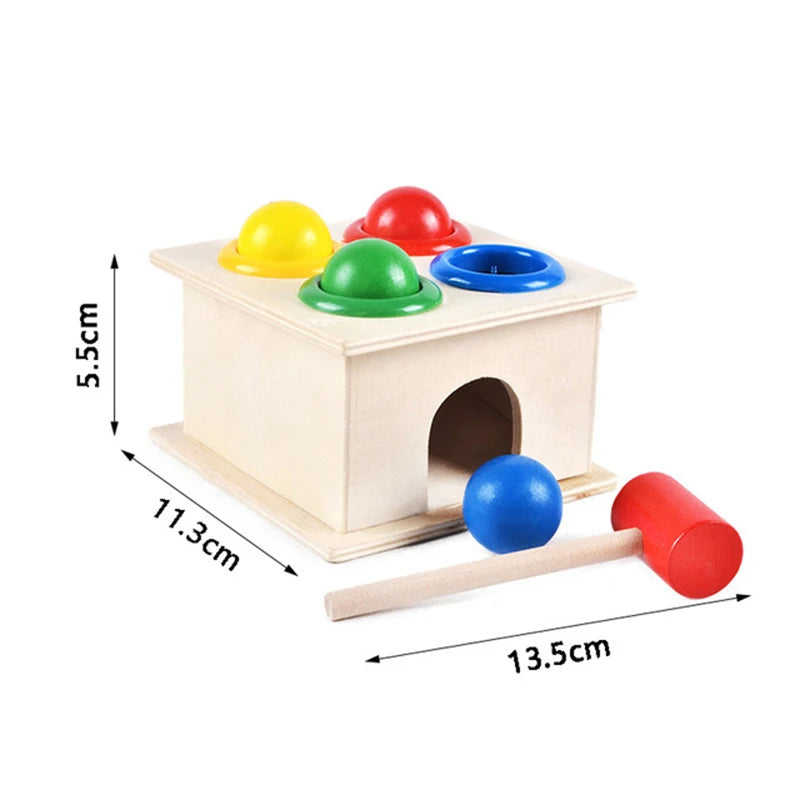 Montessori Wooden Hammering Ball Game Toys for Children Educational Pounding Toy Learning Colors Counting for Kids 2-6 Years Old