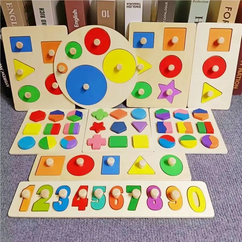 Wooden Puzzle Montessori - Alphabet Number, Shape and Matching