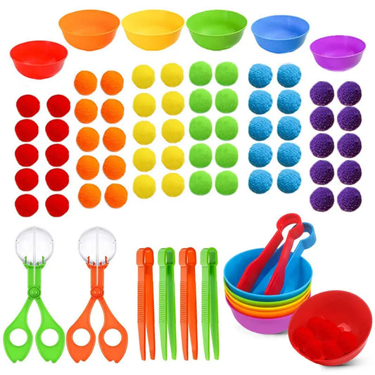 68-109pcs Rainbow Counting Pompoms,  Sorting Cup, Montessori Sensory Toys, Learning Activities - Maths