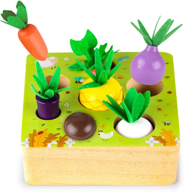 Montessori Wooden Puzzle Carrot Harvest Game, Shape Sorting, Educational Toy