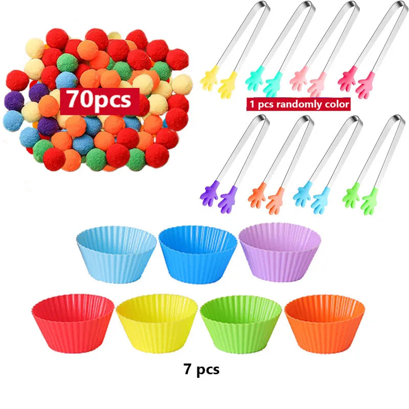 68-109pcs Rainbow Counting Pompoms,  Sorting Cup, Montessori Sensory Toys, Learning Activities - Maths