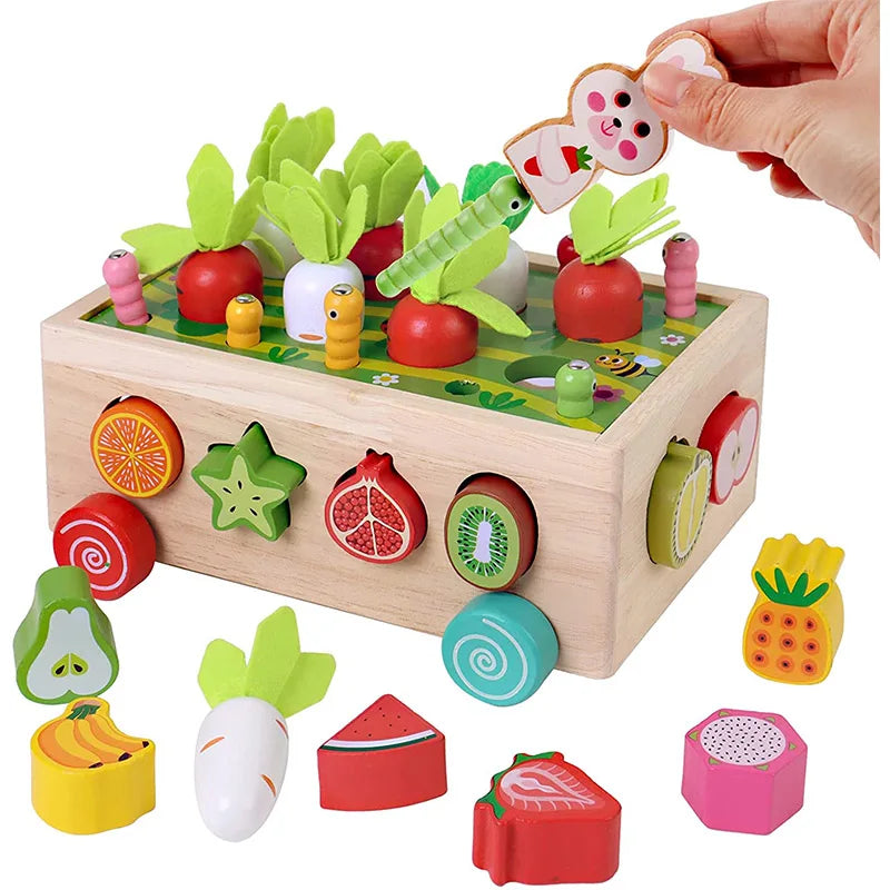 Montessori Wooden Puzzle Carrot Harvest Game, Shape Sorting, Educational Toy