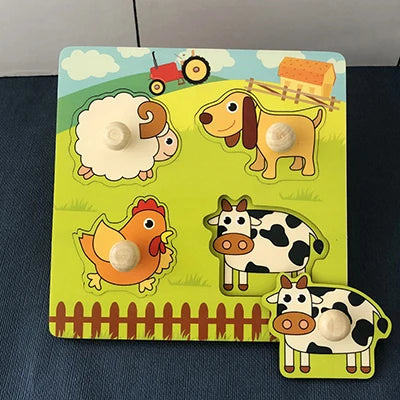 Wooden Montessori Puzzle, 3D Cartoon Animals