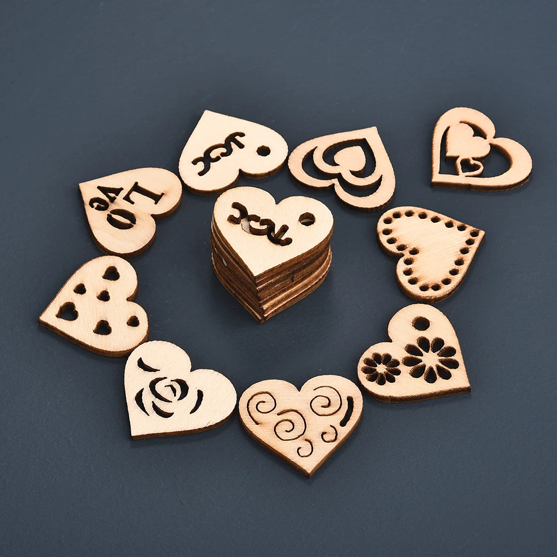 10/30/50pcs Natural Wood Chips Heart Shape Loose Parts