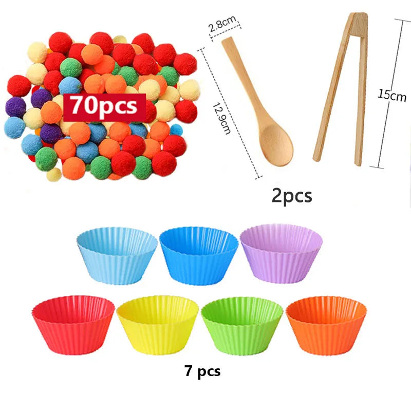 68-109pcs Rainbow Counting Pompoms,  Sorting Cup, Montessori Sensory Toys, Learning Activities - Maths