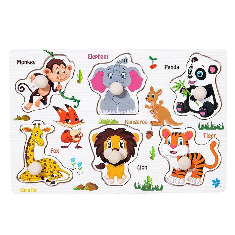 Wooden Montessori Puzzle, 3D Cartoon Animals