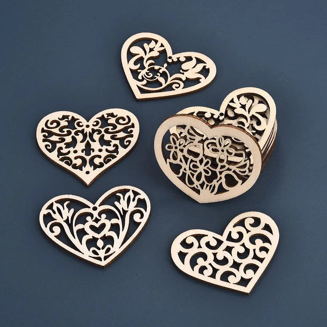 10/30/50pcs Natural Wood Chips Heart Shape Loose Parts